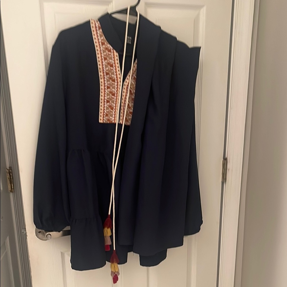 Embroidered Navy Women's Top